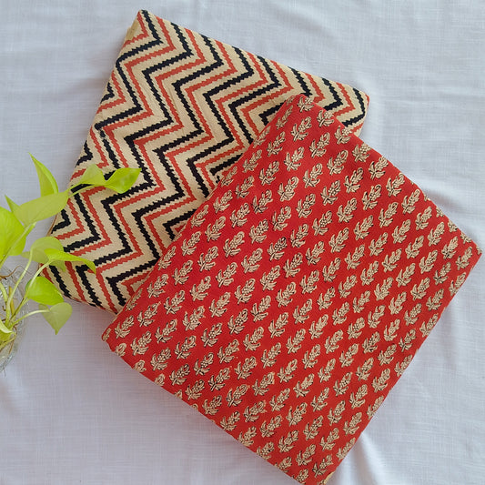 Pure Cotton Bagru Combo Cream with Black And Red (2.5 Meter Each )