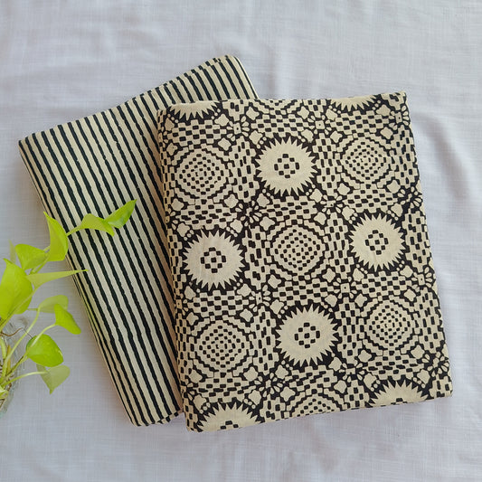 Pure Cotton Bagru Combo Cream with Black (2.5 Meter Each )