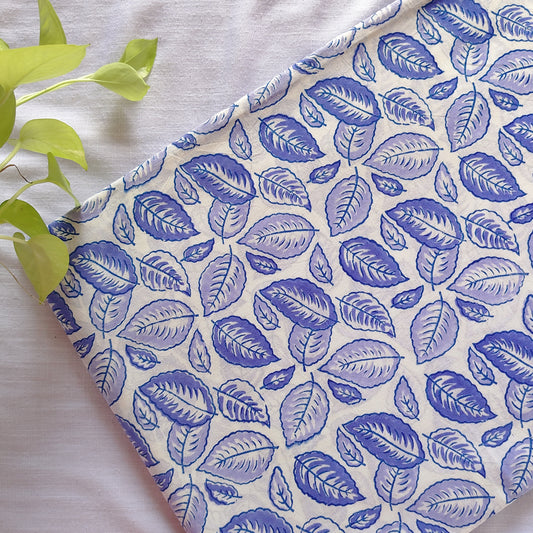 Pure Cotton Jaipuri Blue With White Leaves Design Hand Block Print Fabric