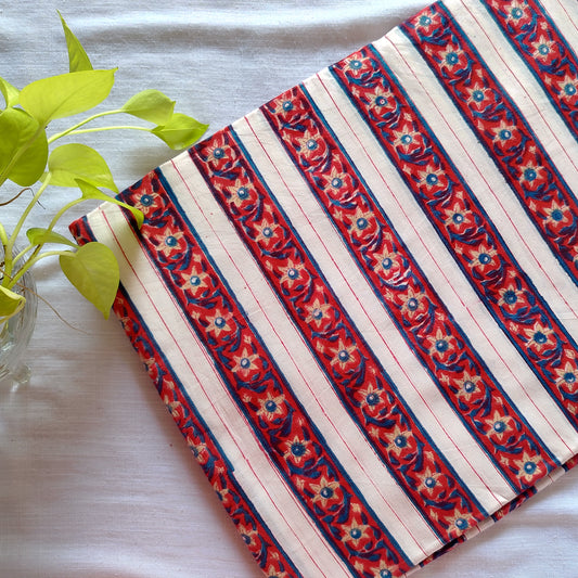 Pure Cotton Jaipuri Red With White Border With Flower Creeper Hand Block Print Fabric